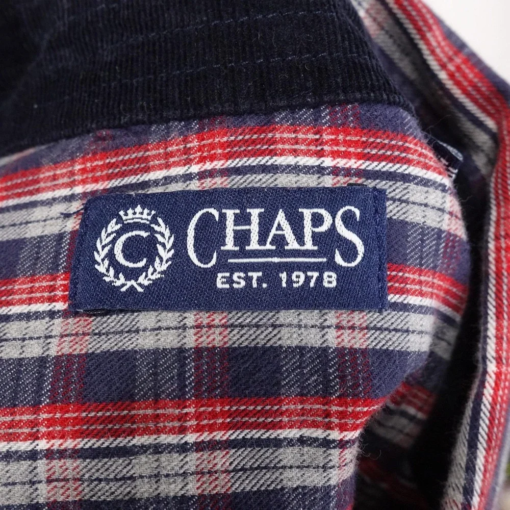 Chaps Shirt Mens XL Blue Red Plaid Button Down Long Sleeve Classic Cotton Casual